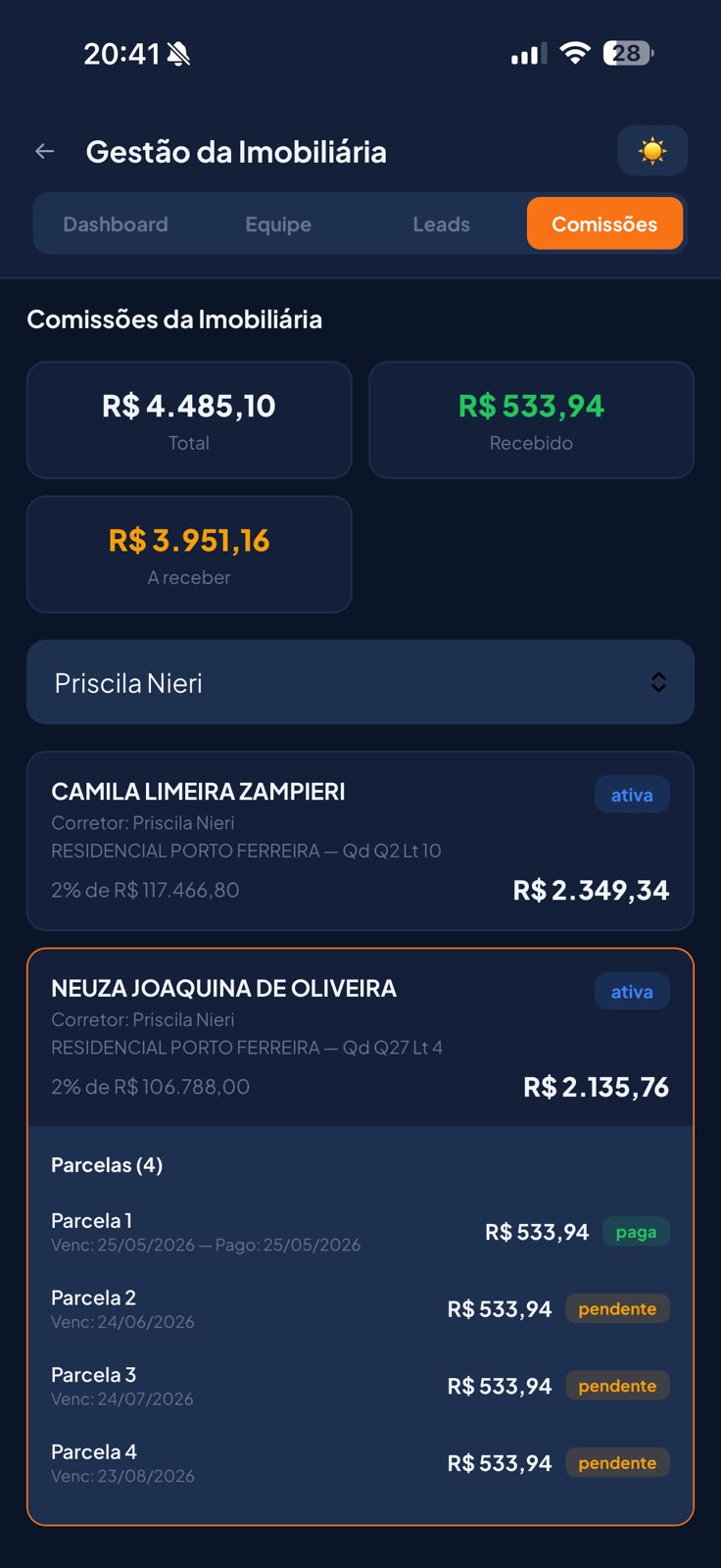 Gestão de Comissões da Imobiliária